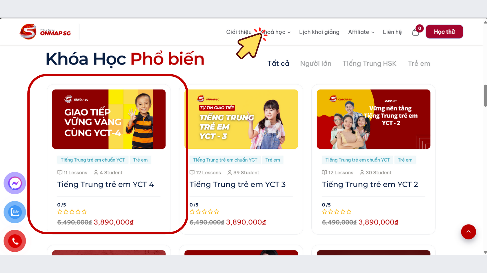 hướng dẫn đăng ký mua khóa học bước 1 | ONMAP SÀI GÒN