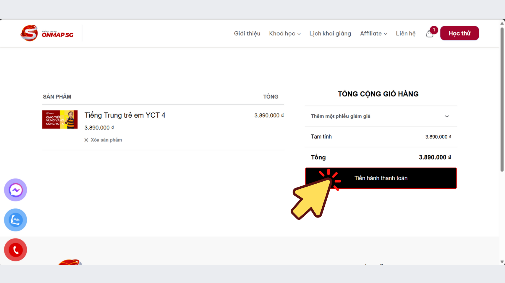 hướng dẫn đăng ký mua khóa học bước 3 | ONMAP SÀI GÒN