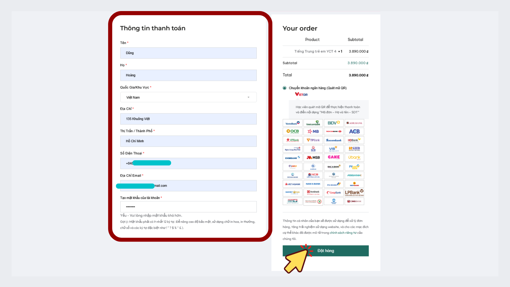 hướng dẫn đăng ký mua khóa học bước 4 | ONMAP SÀI GÒN