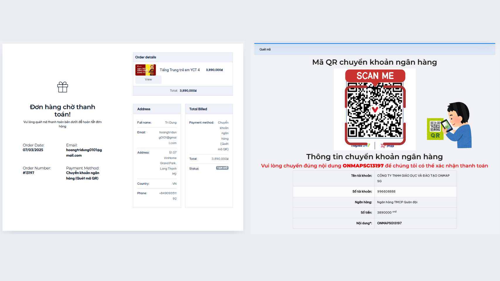 hướng dẫn đăng ký mua khóa học bước 5 | ONMAP SÀI GÒN