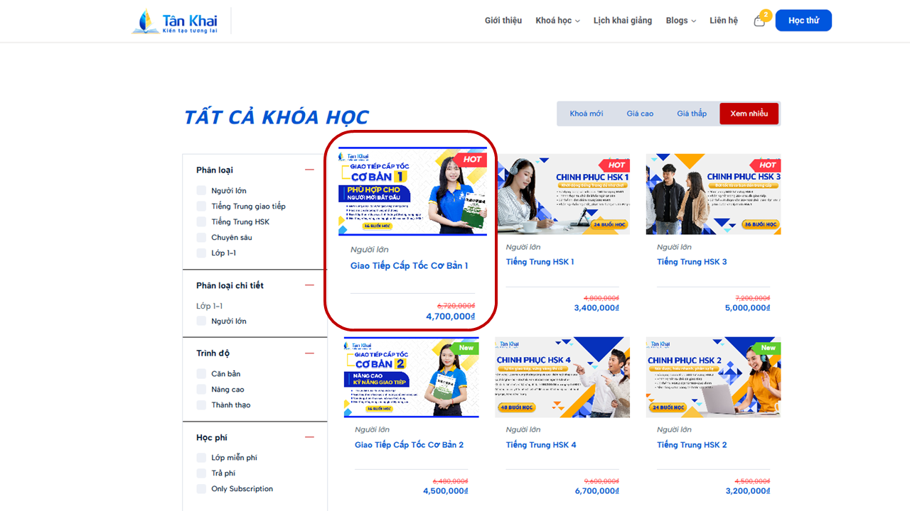 hướng dẫn đăng ký mua khóa học bước 1 | Tân Khai